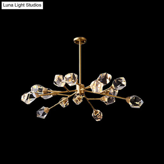 Modern Crystal Block Chandelier: Stylish 6/15/18 Lights Ceiling Pendant In Brass