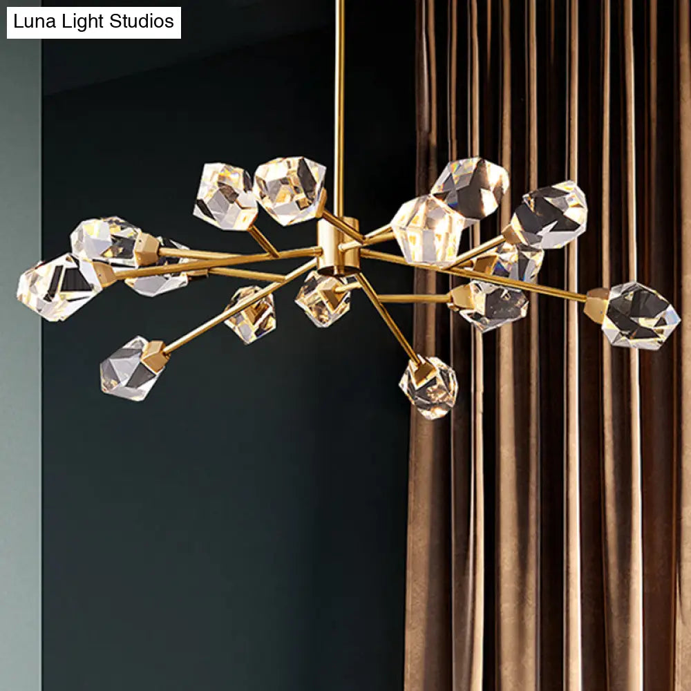 Modern Crystal Block Chandelier: Stylish 6/15/18 Lights Ceiling Pendant In Brass