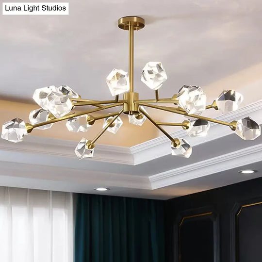 Modern Crystal Block Chandelier: Stylish 6/15/18 Lights Ceiling Pendant In Brass