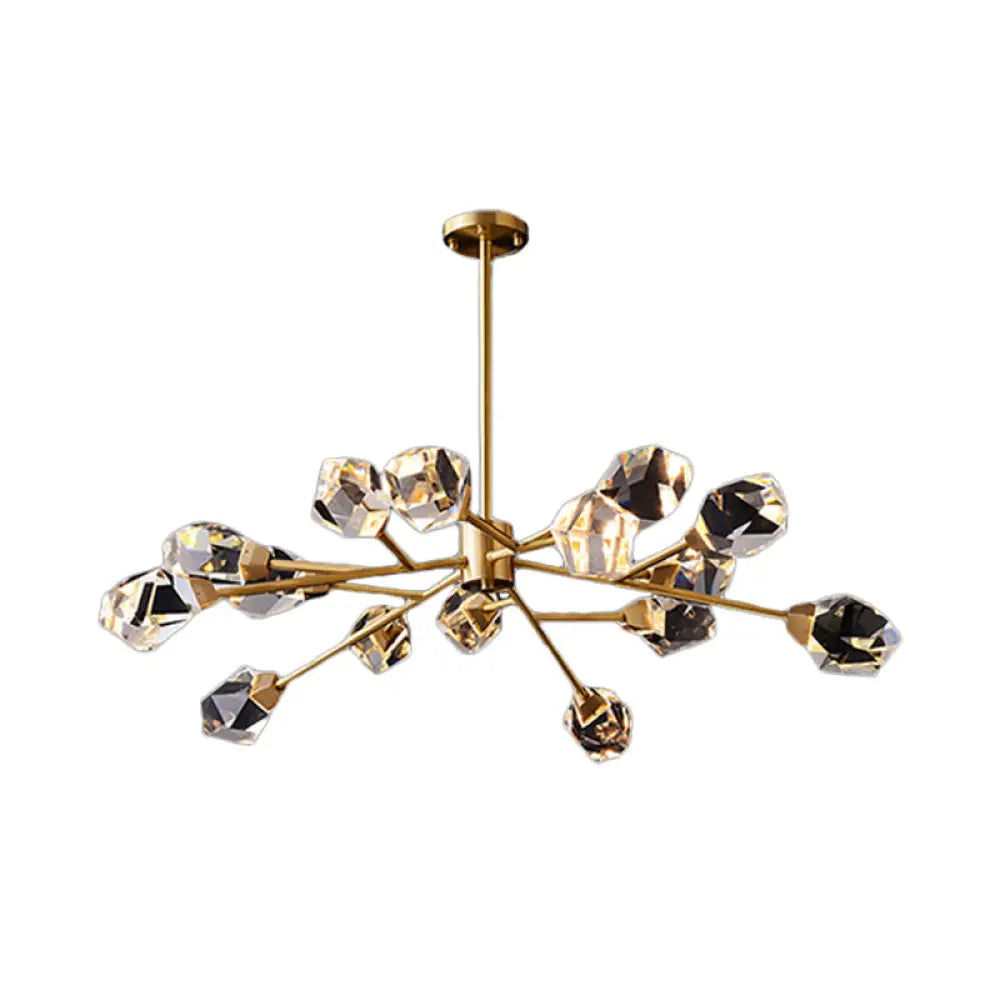 Modern Crystal Block Chandelier: Stylish 6/15/18 Lights Ceiling Pendant In Brass 15 /