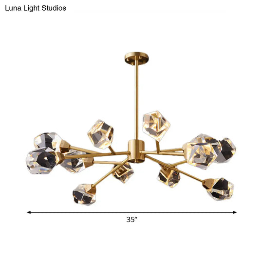 Modern Crystal Block Chandelier: Stylish 6/15/18 Lights Ceiling Pendant In Brass