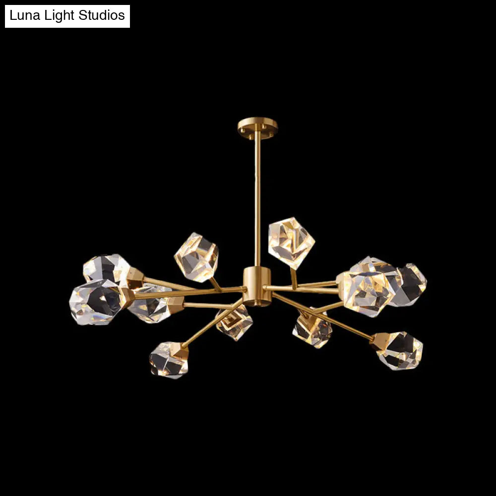 Modern Crystal Block Chandelier: Stylish 6/15/18 Lights Ceiling Pendant In Brass