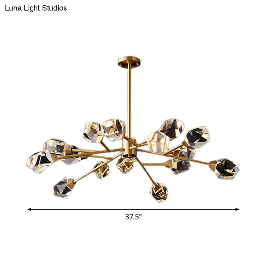 Modern Crystal Block Chandelier: Stylish 6/15/18 Lights Ceiling Pendant In Brass