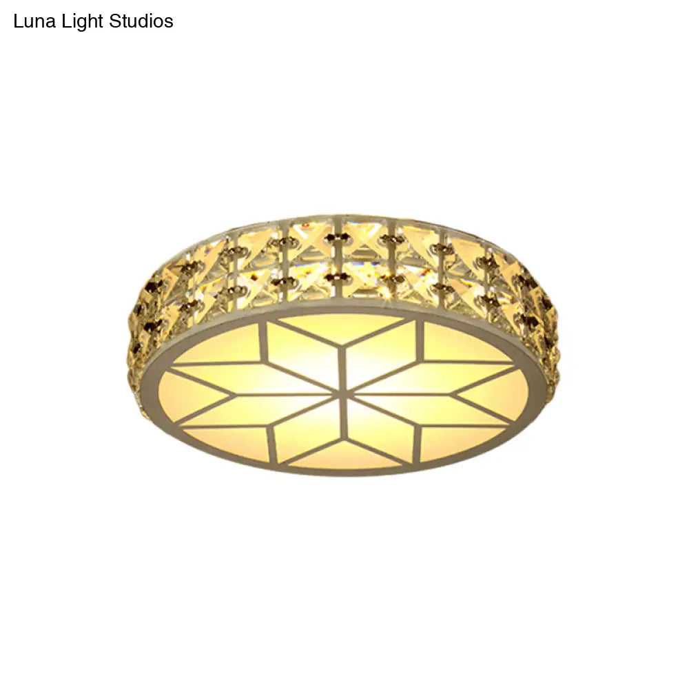 Modern Crystal Block Circle Led Ceiling Light 6.5’/8.5’ Width Gold Flush Mount Fixture