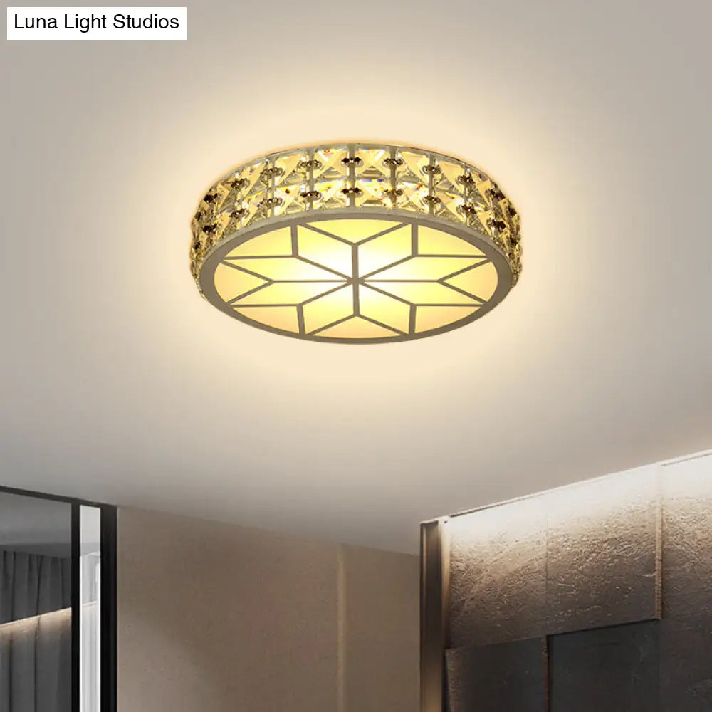 Modern Crystal Block Circle Led Ceiling Light 6.5’/8.5’ Width Gold Flush Mount Fixture