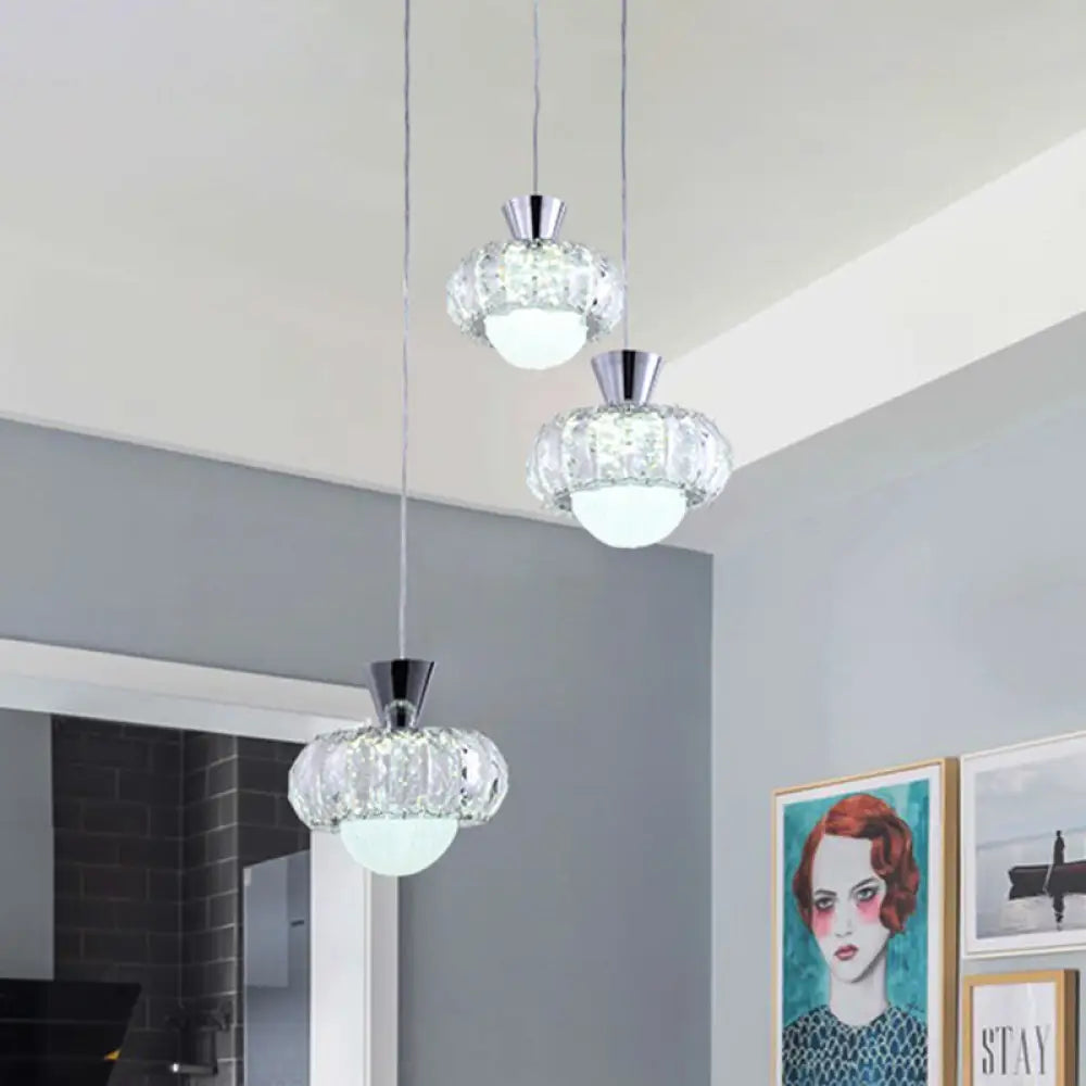 Modern Crystal Block Doughnut Cluster Pendant Light In Chrome For Dining Table