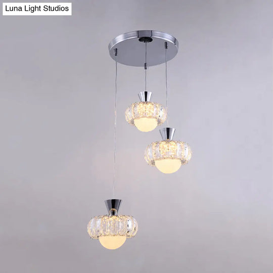 Modern Crystal Cluster Pendant Light With 3 Heads In Chrome For Dining Table