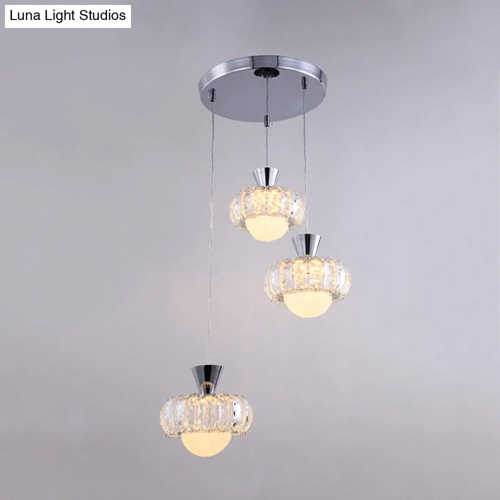 Modern Crystal Block Doughnut Cluster Pendant Light In Chrome For Dining Table