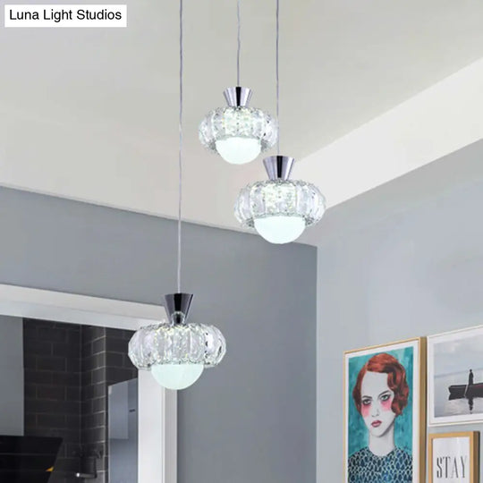Modern Crystal Cluster Pendant Light With 3 Heads In Chrome For Dining Table