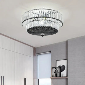 Modern Crystal Block Drum Flushmount Lamp With 4 Lights In Black