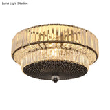 Modern Crystal Block Drum Flushmount Lamp With 4 Lights In Black