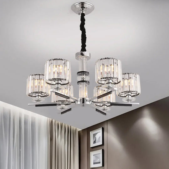 Modern Crystal Block Drum Pendant Chandelier - Black 3/6-Head Ceiling Light With Stylish Radial