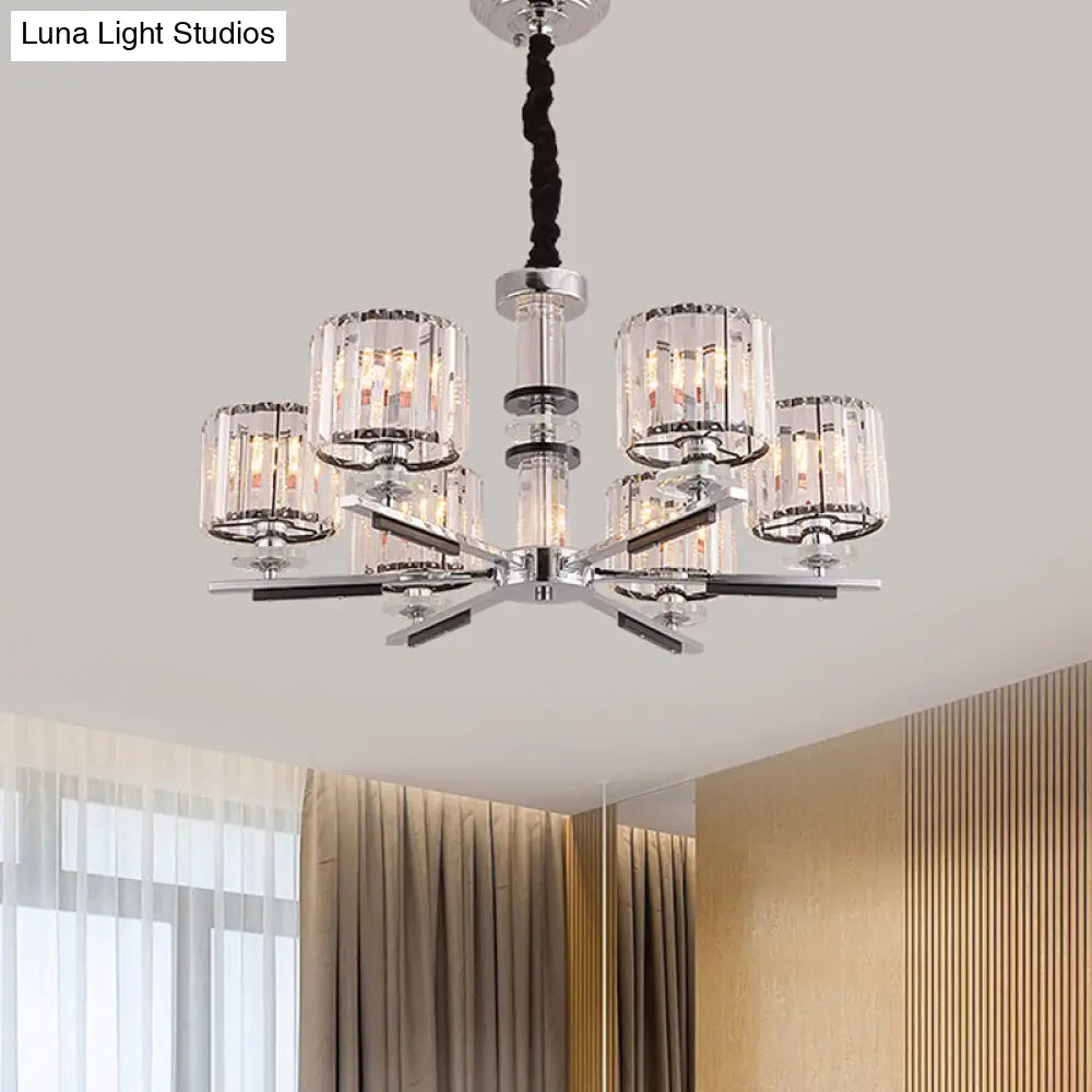 Modern Crystal Block Drum Pendant Chandelier - Black 3/6-Head Ceiling Light With Stylish Radial