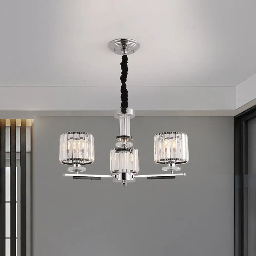 Modern Crystal Block Drum Pendant Chandelier - Black 3/6-Head Ceiling Light With Stylish Radial