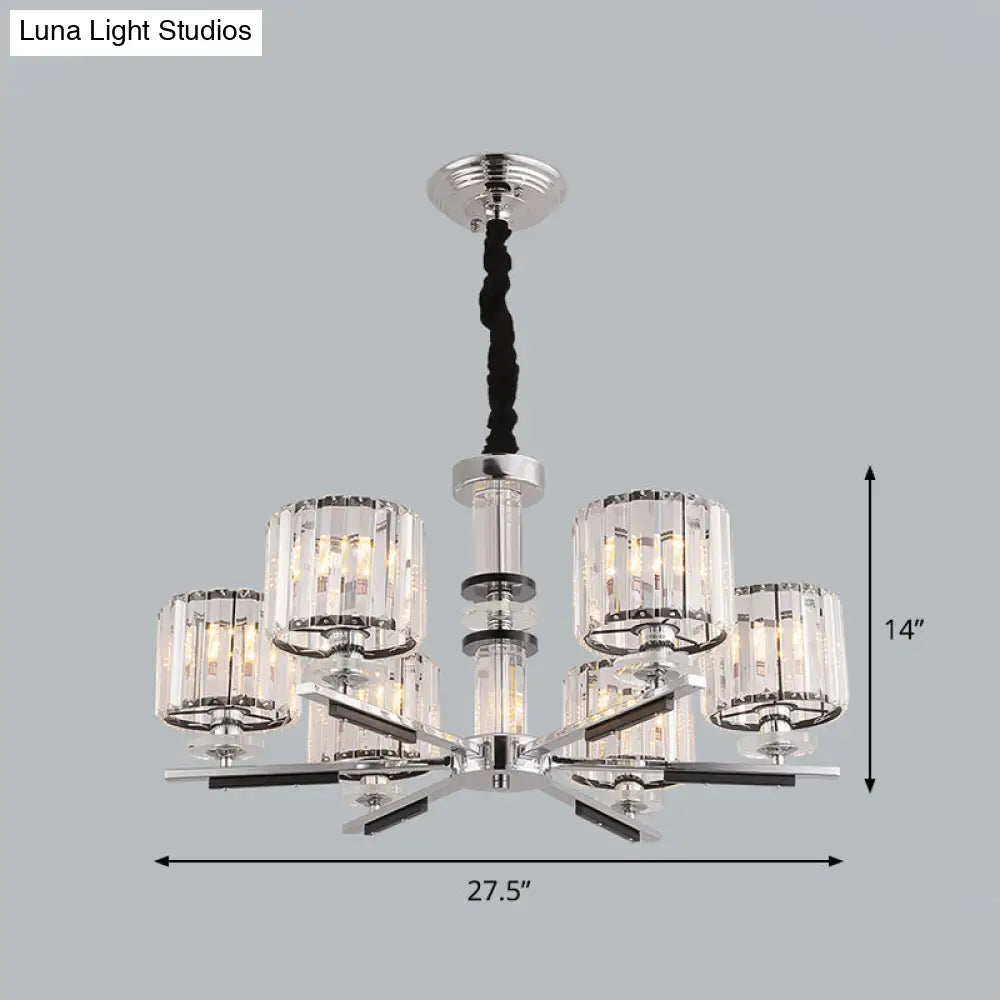 Simple Crystal Drum Pendant Chandelier With Radial Design - Black Ceiling Light (3/6-Head)