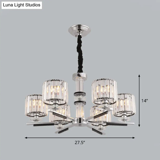 Simple Crystal Drum Pendant Chandelier With Radial Design - Black Ceiling Light (3/6-Head)