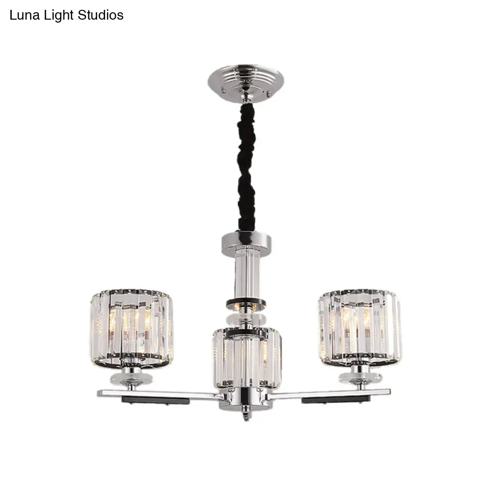 Simple Crystal Drum Pendant Chandelier With Radial Design - Black Ceiling Light (3/6-Head)