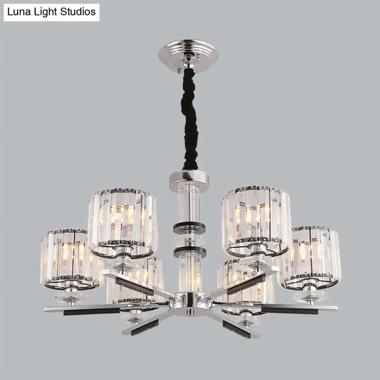 Modern Crystal Block Drum Pendant Chandelier - Black 3/6-Head Ceiling Light With Stylish Radial