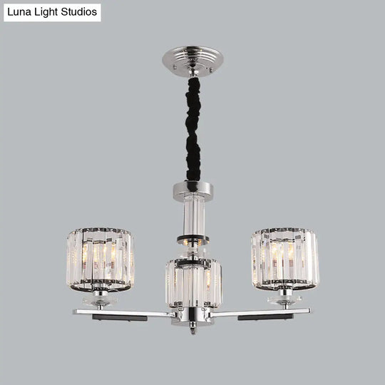 Simple Crystal Drum Pendant Chandelier With Radial Design - Black Ceiling Light (3/6-Head)