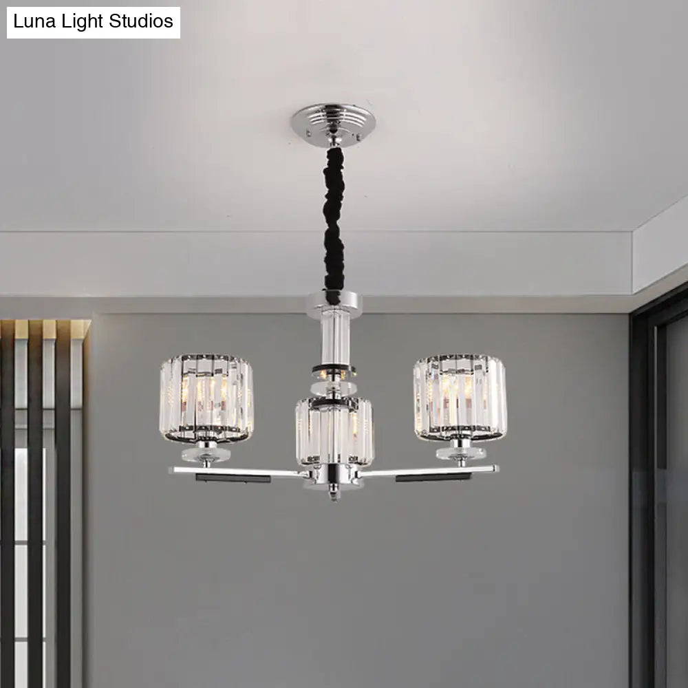 Simple Crystal Drum Pendant Chandelier With Radial Design - Black Ceiling Light (3/6-Head) 3 /