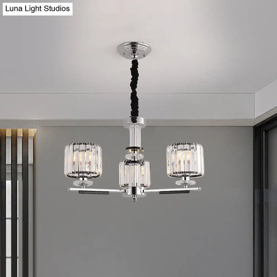 Simple Crystal Drum Pendant Chandelier With Radial Design - Black Ceiling Light (3/6-Head) 3 /