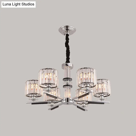 Simple Crystal Drum Pendant Chandelier With Radial Design - Black Ceiling Light (3/6-Head)