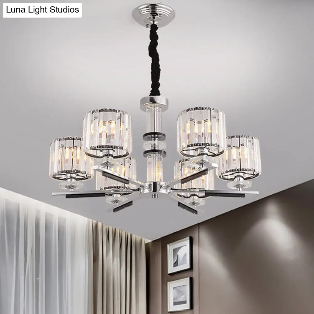 Simple Crystal Drum Pendant Chandelier With Radial Design - Black Ceiling Light (3/6-Head) 6 /