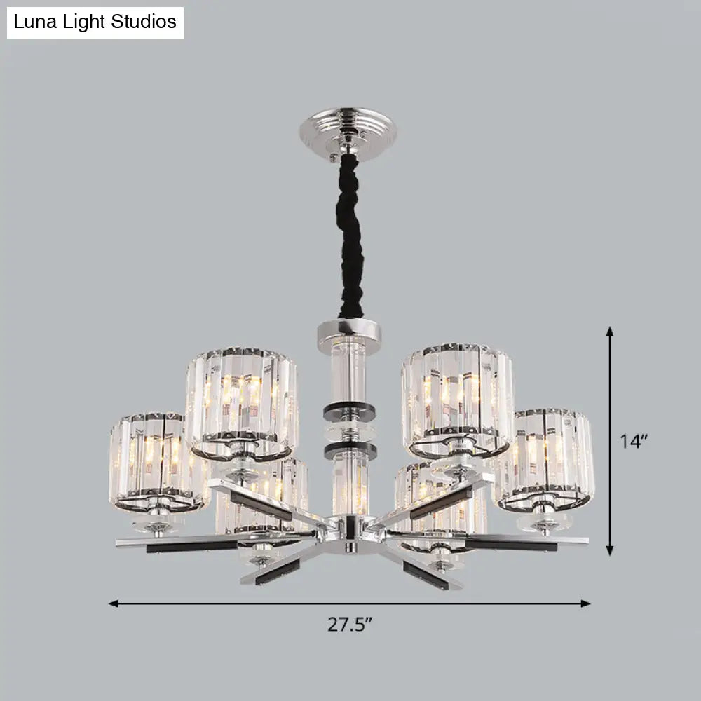 Modern Crystal Block Drum Pendant Chandelier - Black 3/6-Head Ceiling Light With Stylish Radial