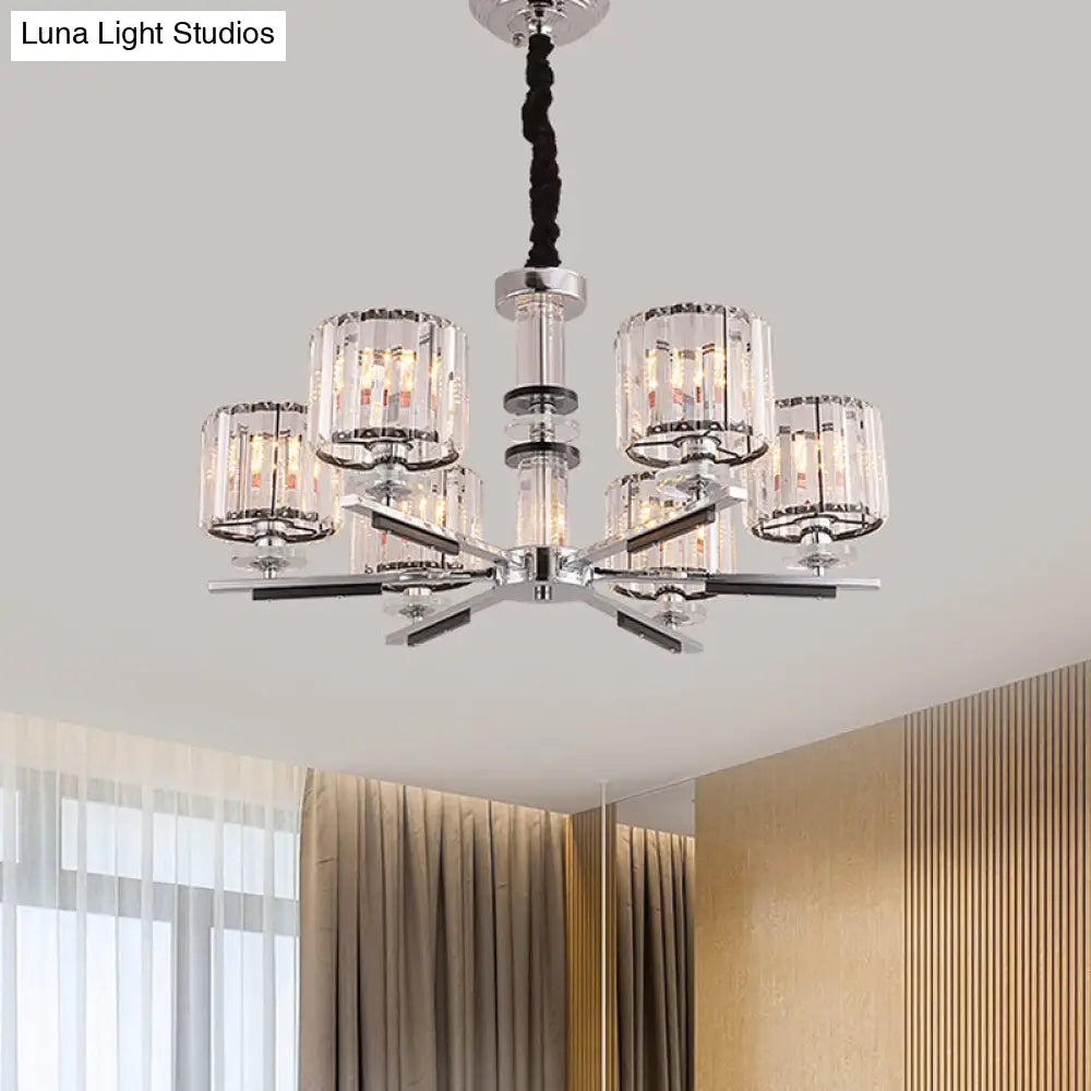 Simple Crystal Drum Pendant Chandelier With Radial Design - Black Ceiling Light (3/6-Head)