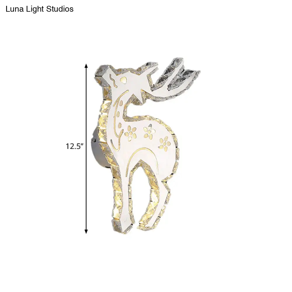 Modern Crystal Block Elk Wall Sconce With White Led Flush Lighting In Warm/White Light