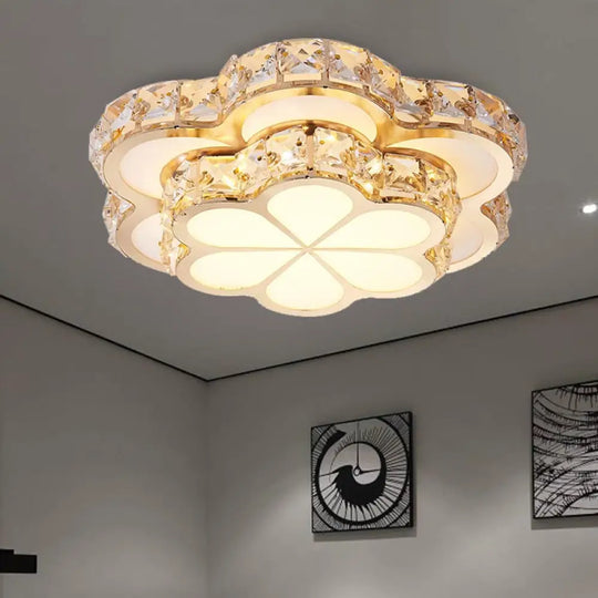 Modern Crystal Block Flower Flush Mount Led Ceiling Light Fixture 10’/12’/14’ W White