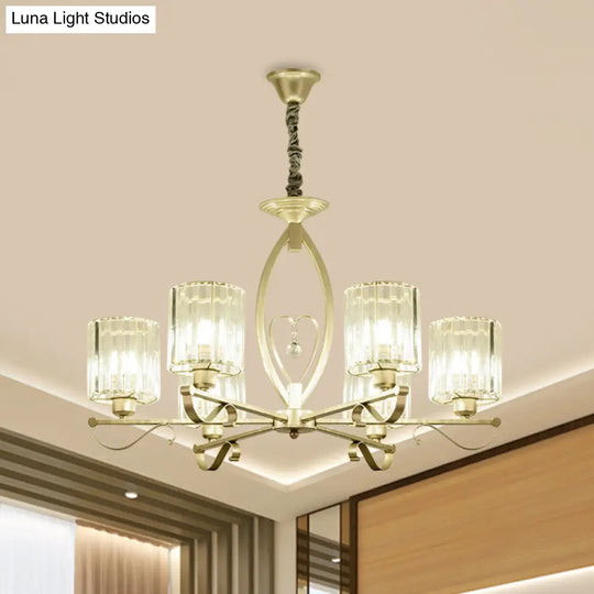 Modern Crystal Block Gold Pendant Chandelier - 3/6 Lights Living Room Ceiling Light