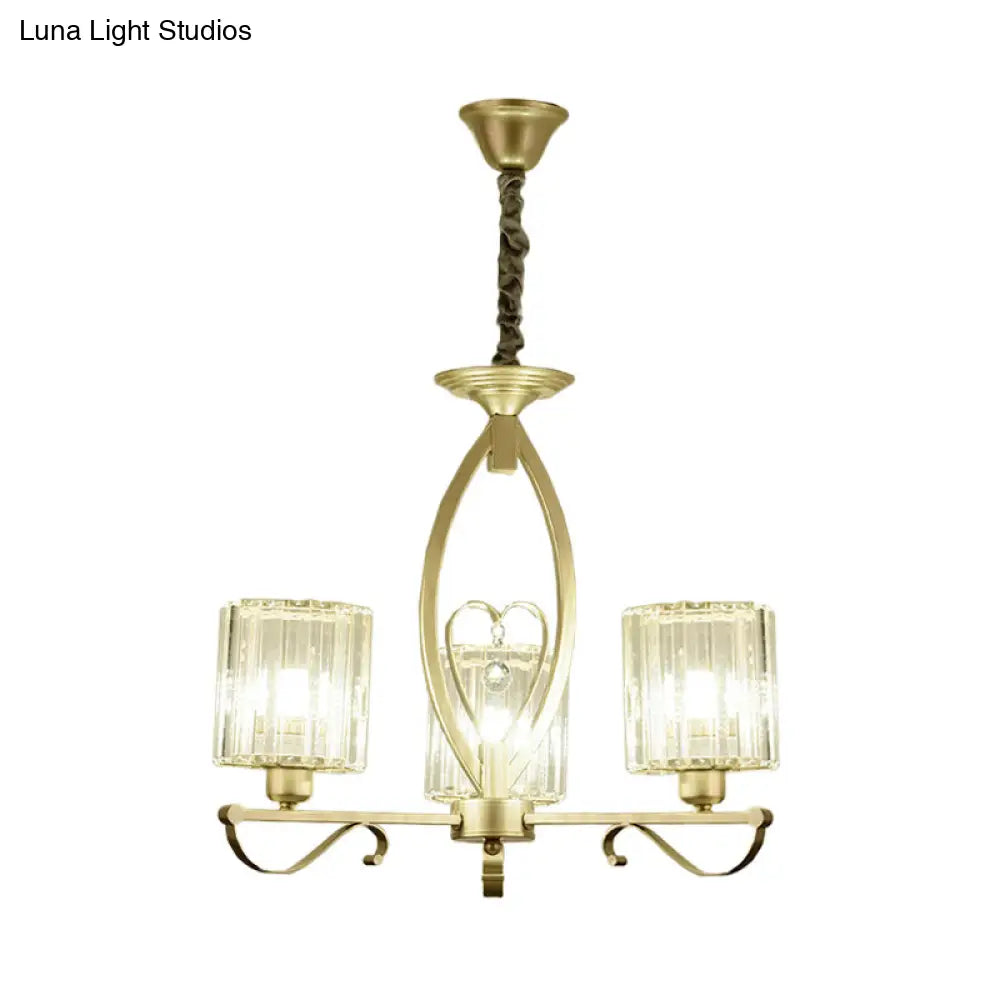 Modern Gold Cylinder Crystal Chandelier - 3/6 Lights Living Room Ceiling Light