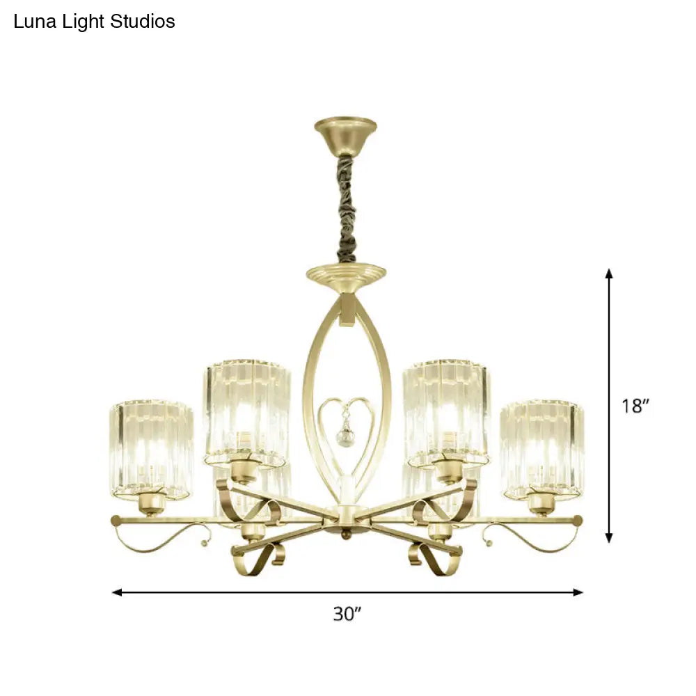 Modern Gold Cylinder Crystal Chandelier - 3/6 Lights Living Room Ceiling Light