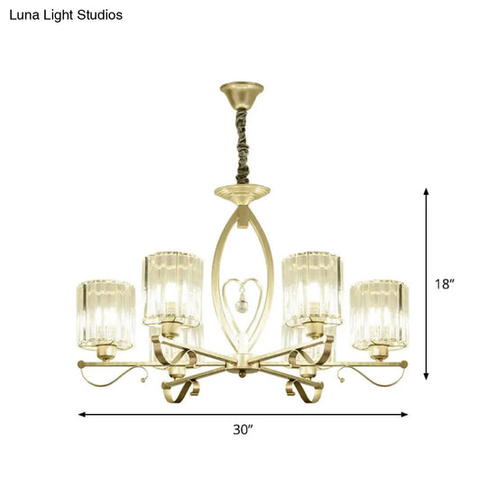 Modern Gold Cylinder Crystal Chandelier - 3/6 Lights Living Room Ceiling Light