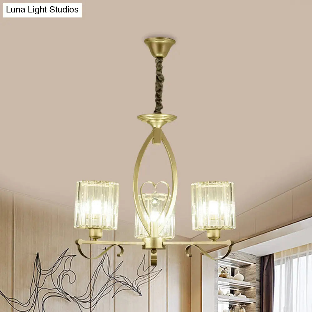 Modern Gold Cylinder Crystal Chandelier - 3/6 Lights Living Room Ceiling Light 3 /