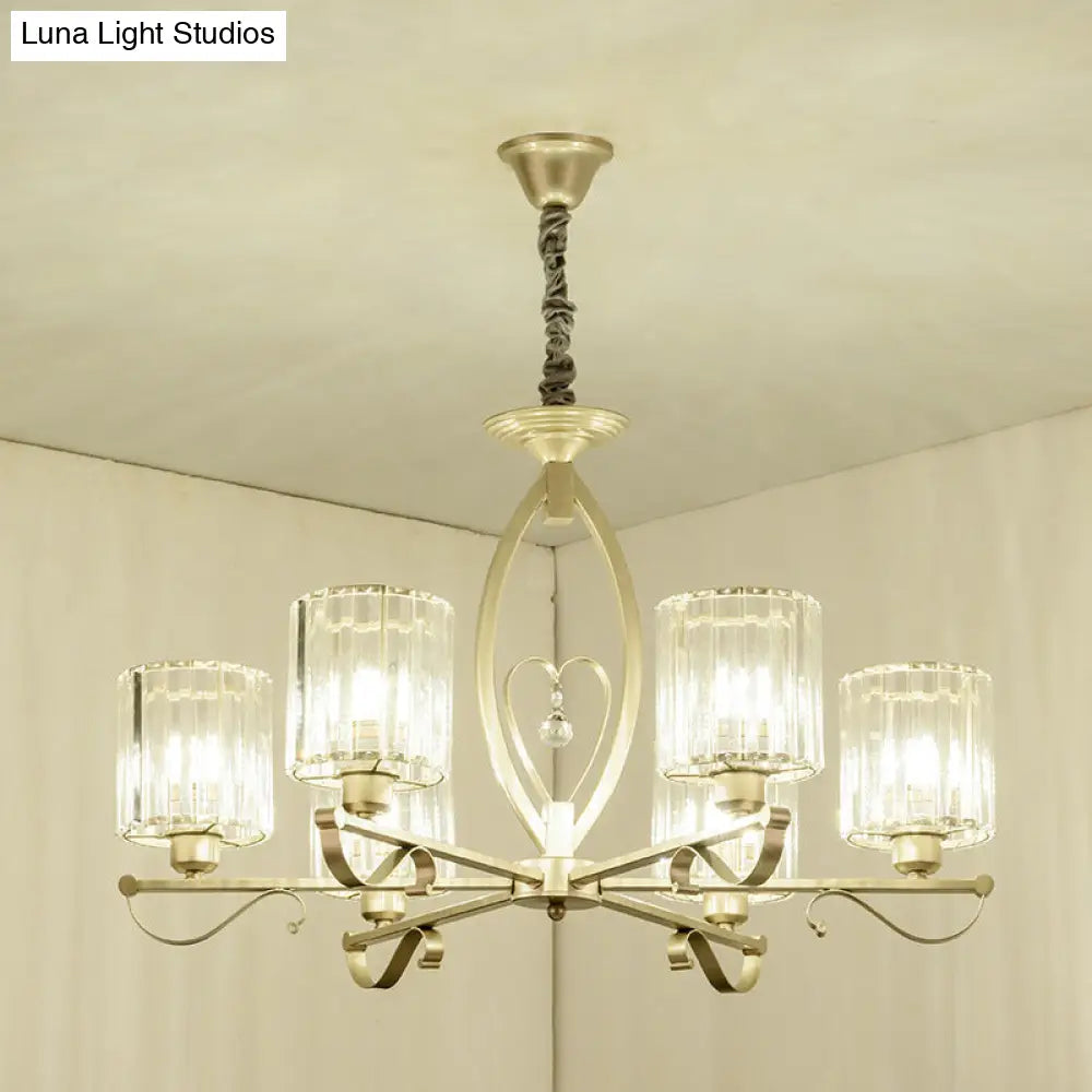 Modern Crystal Block Gold Pendant Chandelier - 3/6 Lights Living Room Ceiling Light