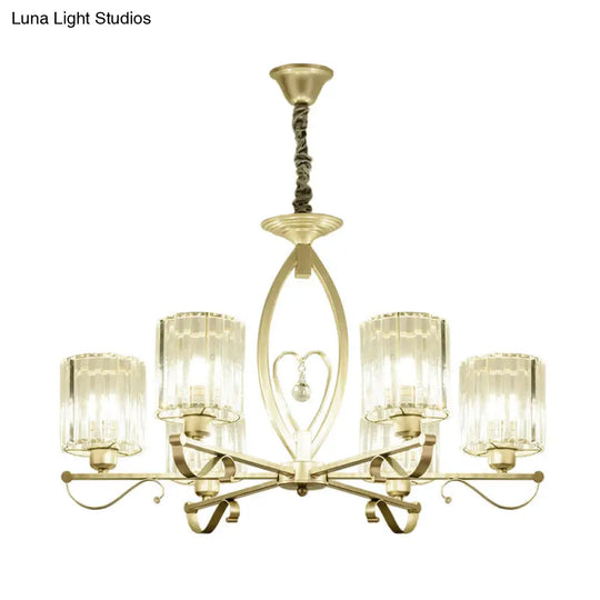 Modern Gold Cylinder Crystal Chandelier - 3/6 Lights Living Room Ceiling Light