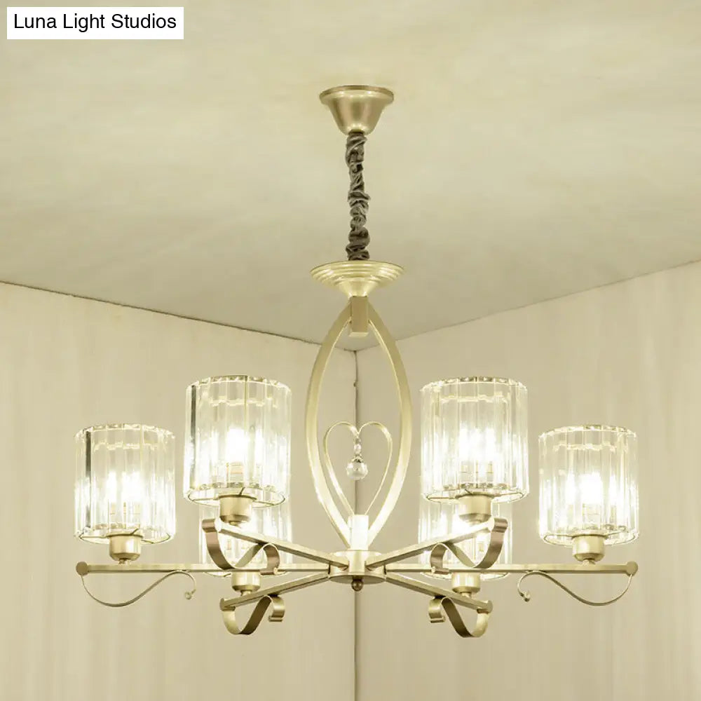 Modern Gold Cylinder Crystal Chandelier - 3/6 Lights Living Room Ceiling Light