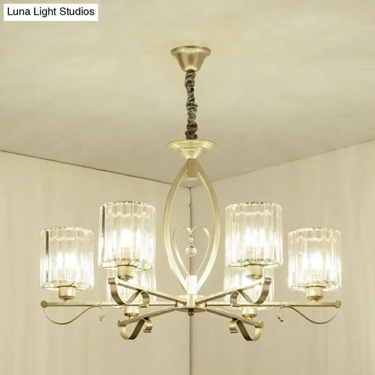 Modern Gold Cylinder Crystal Chandelier - 3/6 Lights Living Room Ceiling Light