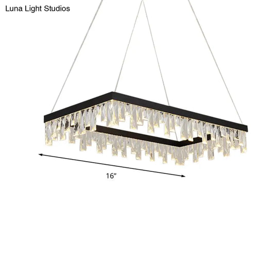 Modern Crystal Block Led Black Chandelier Lighting - Rectangle Hanging Light In 16’/23.5’ Width