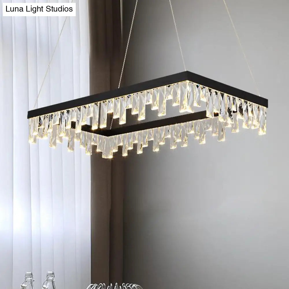 Modern Crystal Block Rectangle Hanging Light - Led Black Chandelier (16/23.5 Wide)