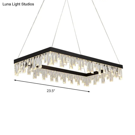 Modern Crystal Block Rectangle Hanging Light - Led Black Chandelier (16/23.5 Wide)