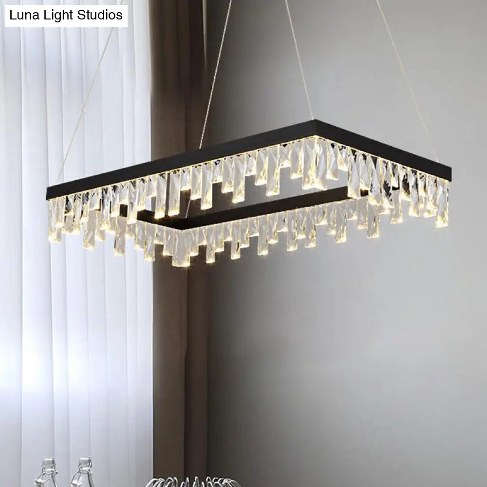 Modern Crystal Block Led Black Chandelier Lighting - Rectangle Hanging Light In 16’/23.5’ Width