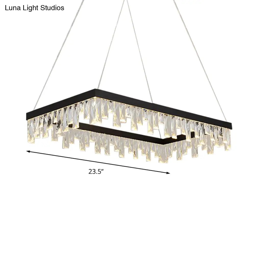 Modern Crystal Block Led Black Chandelier Lighting - Rectangle Hanging Light In 16’/23.5’ Width