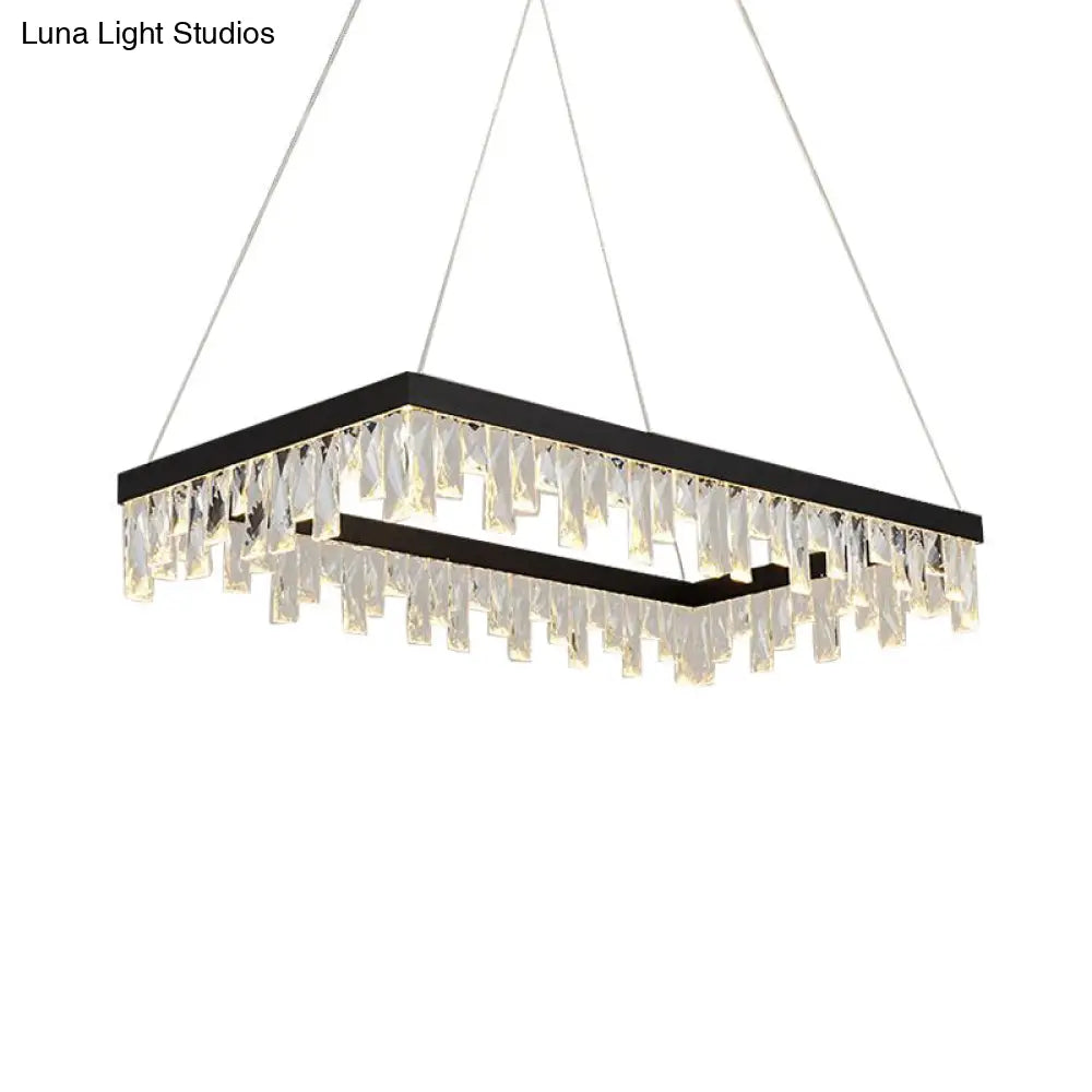 Modern Crystal Block Rectangle Hanging Light - Led Black Chandelier (16/23.5 Wide)