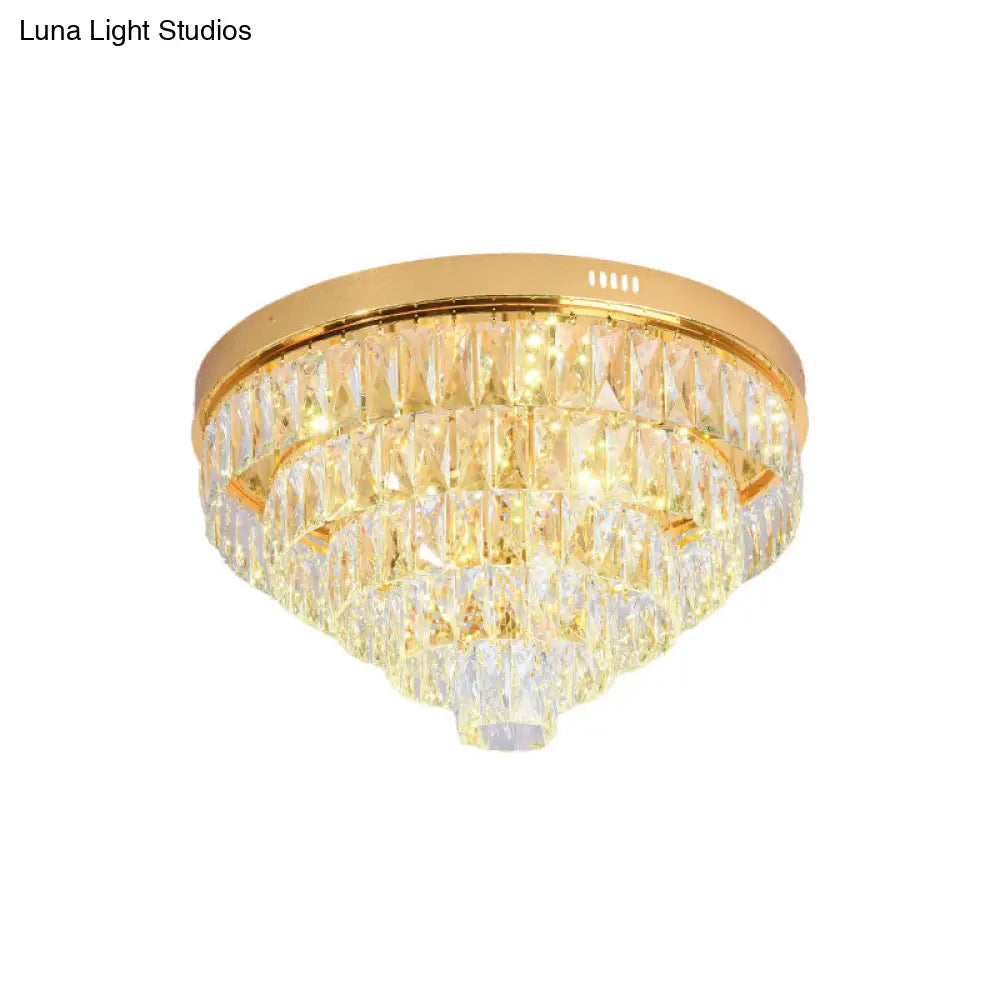 Modern Crystal Block Led Flushmount Ceiling Light With Cone Design - Gold 16/24 Wide