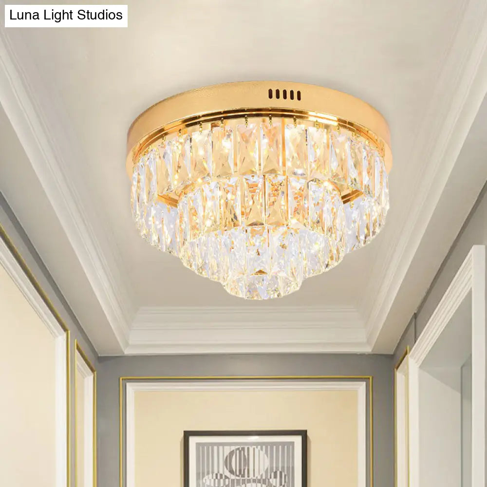 Modern Crystal Block Led Flushmount Ceiling Light With Cone Design - Gold 16’/24’ Wide