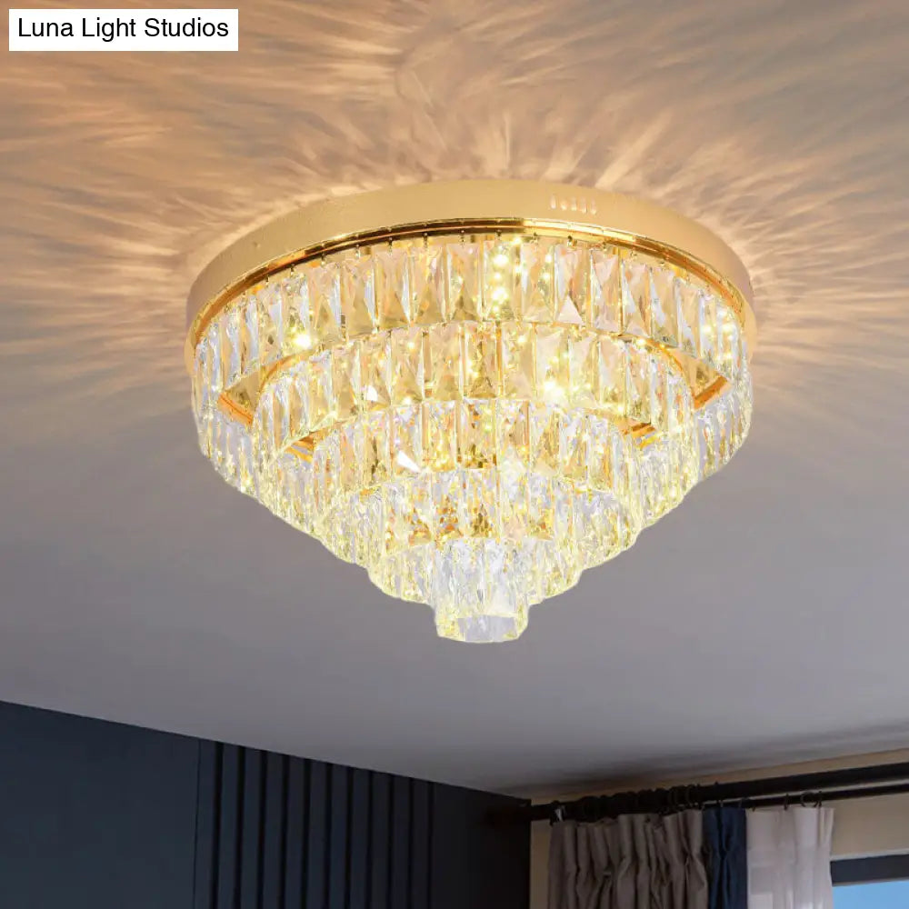 Modern Crystal Block Led Flushmount Ceiling Light With Cone Design - Gold 16/24 Wide