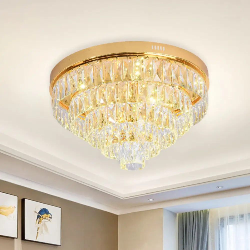 Modern Crystal Block Led Flushmount Ceiling Light With Cone Design - Gold 16’/24’ Wide / 24’